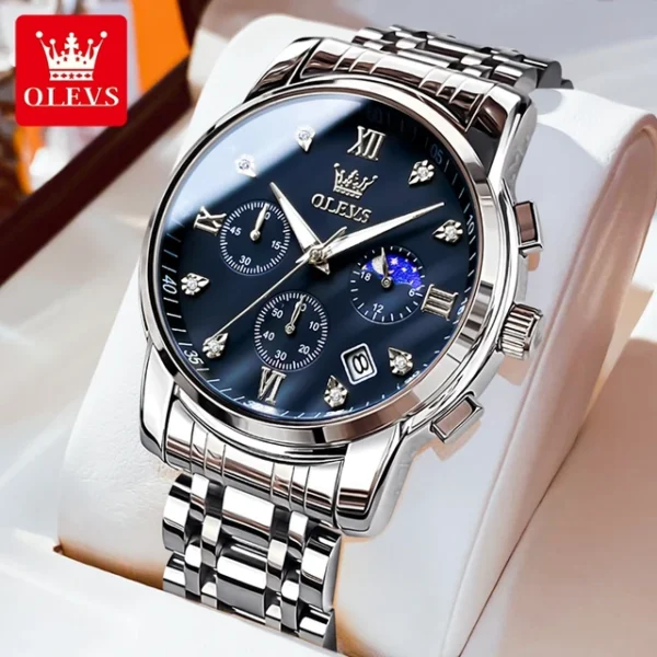 OLEVS Men's Quartz Chronograph Stainless Steel Watch with Luminous Date (Master Copy) (P-740) - Image 4