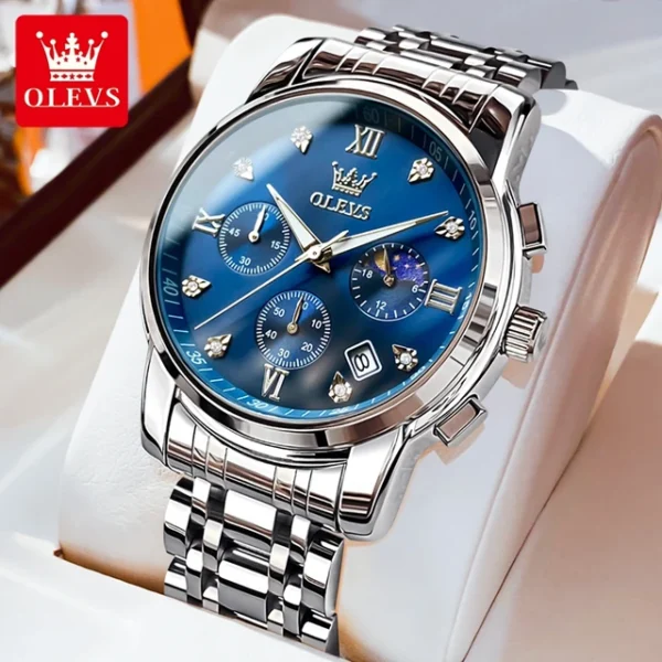 OLEVS Men's Quartz Chronograph Stainless Steel Watch with Luminous Date (Master Copy) (P-740) - Image 2