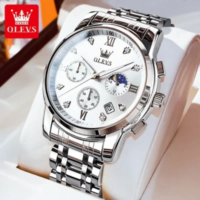 OLEVS Men's Quartz Chronograph Stainless Steel Watch with Luminous Date (Master Copy) (P-740)