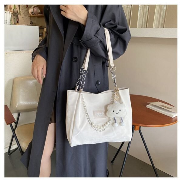 Korean version casual large capacity tote bag women's 2024 summer new fashion canvas bag feeling shoulder bag RM59 (P-1507) - Image 4
