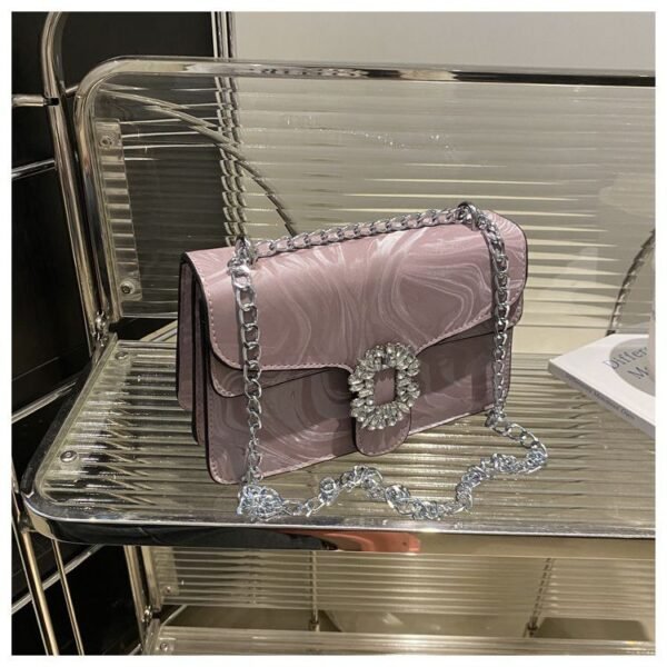 Fashionable And Versatile Solid Color PU Shoulder Bag, Casual And Simple Double-Layered Chain Square Bag RM92 (P-1509) - Image 2