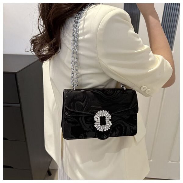 Fashionable And Versatile Solid Color PU Shoulder Bag, Casual And Simple Double-Layered Chain Square Bag RM92 (P-1509) - Image 3