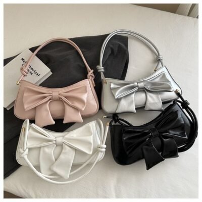 Bags for Women Fashion Cute Bowknot Decor Shoulder Bag PU Leather Underarm Bag Small Purse for Women RM117 (P-1615)
