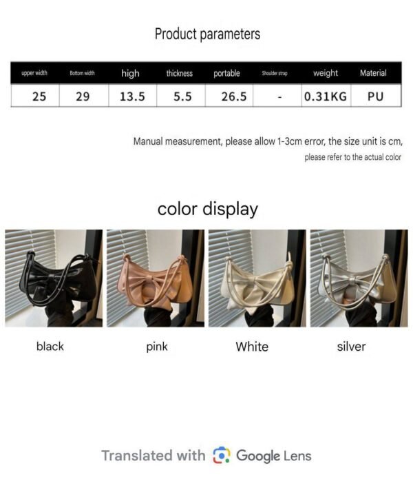 Bags for Women Fashion Cute Bowknot Decor Shoulder Bag PU Leather Underarm Bag Small Purse for Women RM117 (P-1615) - Image 3