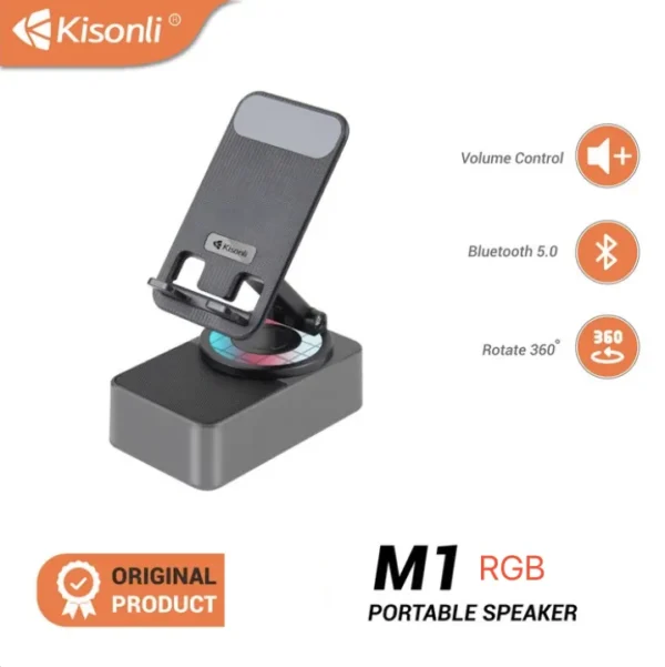 KISONLI M-1 Wireless Folding Bracket RGB Bluetooth Speaker With 360 Degree Phone Holder Stand - Image 4