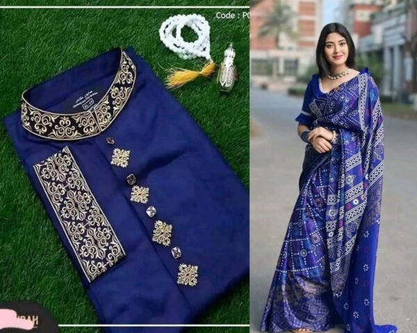 Muslin silk with embroidery work saree